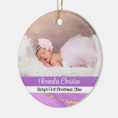 Foto Paarse Dubbelzijdig 2 Afbeelding Baby eerst Keramisch Ornament (Links)