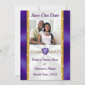 FOTO, Paarse en gouden bruiloft Save the Date Kaar Kaart (Voorkant)