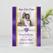 FOTO, Paarse en gouden bruiloft Save the Date Kaar Kaart (Staand voorkant)