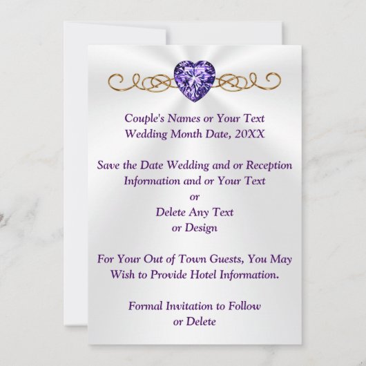 FOTO, Paarse en gouden bruiloft Save the Date Kaar Kaart (Achterkant)