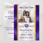 FOTO, Paarse en gouden bruiloft Save the Date Kaar Kaart (Voorkant / Achterkant)