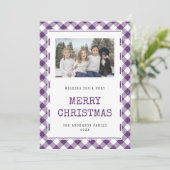Foto Paarse geruite sneeuw Merry Christmas Kaart (Staand voorkant)