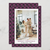 Foto Paarse geruite sneeuw Merry Christmas Kaart (Voorkant / Achterkant)