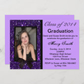 Foto Paarse Glitter Afstuderen Uitnodiging (Voorkant / Achterkant)