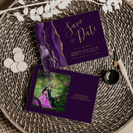 Foto Paarse Gouden Agaat Plum Bruiloft Save the Da Date