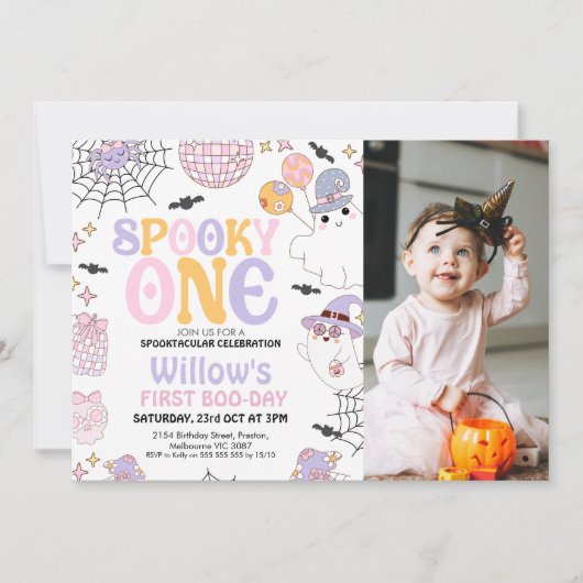 Foto Paarse Halloween Spooky One 1st Birthday Kaart (Voorkant)