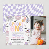 Foto Paarse Halloween Spooky One 1st Birthday Kaart (Voorkant / Achterkant)