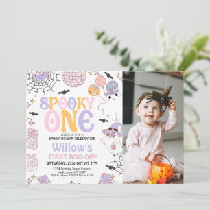 Foto Paarse Halloween Spooky One 1st Birthday Kaart