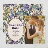 Foto Paarse iris art nouveau bruiloft Save The Date (Voorkant / Achterkant)
