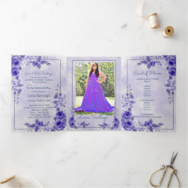Foto: Paarse lavender Rozen Quinceanera Drieluik Uitnodiging