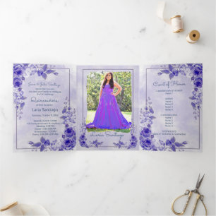 Foto: Paarse lavender Rozen Quinceanera Drieluik Uitnodiging