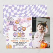 Foto Paarse Little Boo Halloween 1st Birthday Kaart (Voorkant / Achterkant)