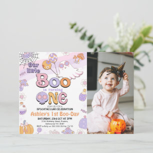 Foto Paarse Little Boo Halloween 1st Birthday Kaart