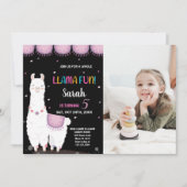 Foto Paarse Llama Fun Llama Verjaardagsuitnodiging Kaart (Voorkant)