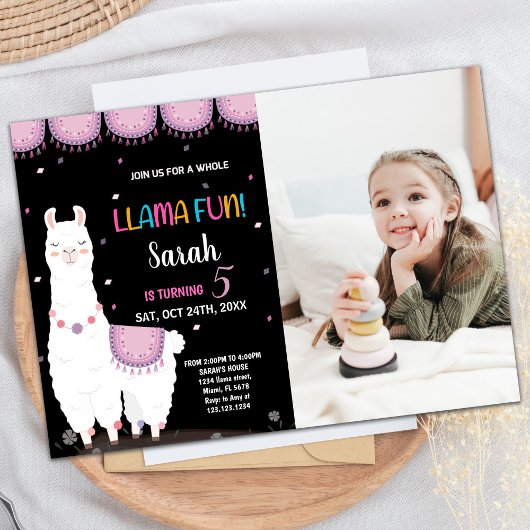 Foto Paarse Llama Fun Llama Verjaardagsuitnodiging Kaart