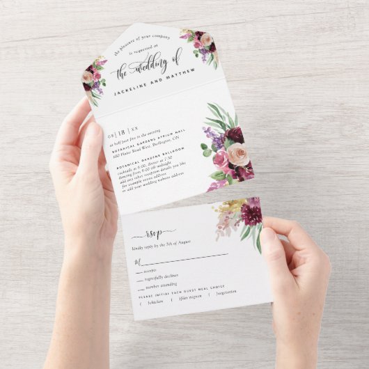 Foto, Paarse Mauve Floral Wedding Tear Off RSVP All In One Uitnodiging (Afscheurbaar)