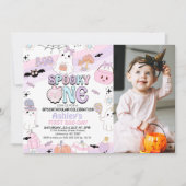 Foto Paarse Meisjes Spooky Halloween 1e Verjaardag Kaart (Voorkant)