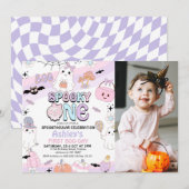 Foto Paarse Meisjes Spooky Halloween 1e Verjaardag Kaart (Voorkant / Achterkant)
