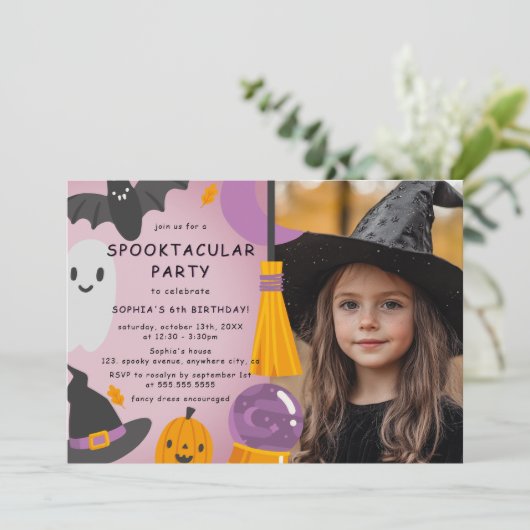 Foto Paarse Oranje Schattigee Halloween Kids Verja Kaart (Staand voorkant)