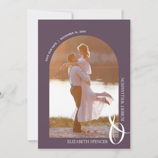 Foto Paarse QR-code bruiloft Save The Date (Voorkant)