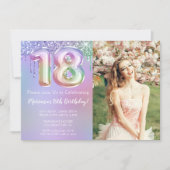 Foto Paarse Roze Glitter 18e Verjaardagsfeestje Kaart (Voorkant)