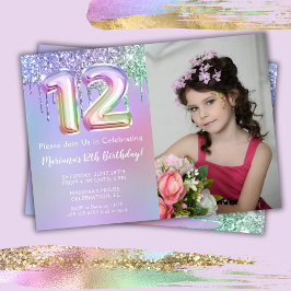 Foto Paarse Roze Glitters 12e Verjaardagsfeestje Kaart