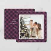 Foto paarse ruit sneeuw kerstkaart (Voorkant / Achterkant)
