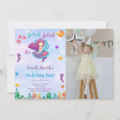 Foto Paarse Shell Mermaid Birthday-uitnodigingen Kaart (Voorkant)