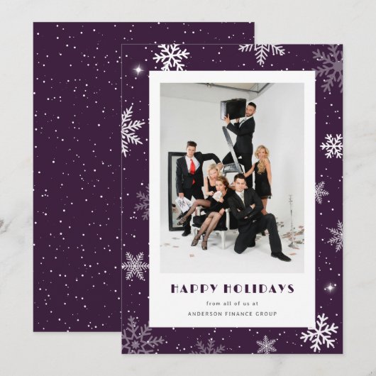Foto Paarse sneeuwvlok Modern Corporate Business Feestdagenkaart (Voorkant / Achterkant)