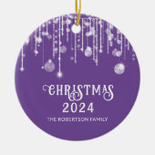Foto Paarse String Lights Kerstfeest Keramisch Ornament (Voorkant)