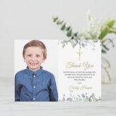 Foto Paarse Waterverf Eerste Heilige Communie Bedankkaart (Staand voorkant)