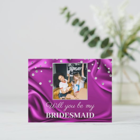 Foto Paarse Zijde: Mijn Bridesmaid Briefkaart (Staand voorkant)