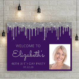 Foto Paarse Zilveren Glitter 40e Verjaardag Welkom Poster