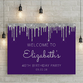 Foto Paarse Zilveren Glitter 40e Verjaardag Welkom Poster