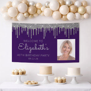 Foto Paarse Zilveren Glitter Drip 40e Verjaardag Spandoek