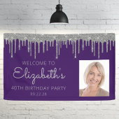 Foto Paarse Zilveren Glitter Drip 40ste Verjaardag Spandoek