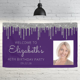 Foto Paarse Zilveren Glitter Drip 40ste Verjaardag Spandoek