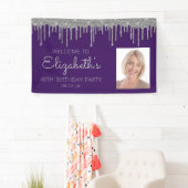Foto Paarse Zilveren Glitter Drip 40ste Verjaardag Spandoek (Insitu)