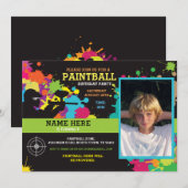 Foto Paintball Verjaardag Uitnodiging (Voorkant / Achterkant)