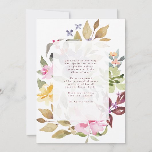 Foto Painted Florals School Afstuderen aankondigin Kaart (Achterkant)