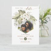 Foto, Palmbladeren bloemengroene Waterverf Save The Date (Staand voorkant)