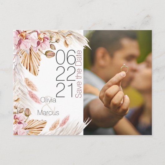 Foto: Pampas Grass Pink Orchid Save the Date Briefkaart (Voorkant)