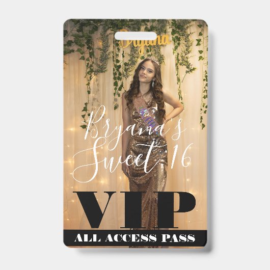 Foto Pas Aangepaste Verjaardag Sweet 16 VIP-Pas Badge (Voorzijde)