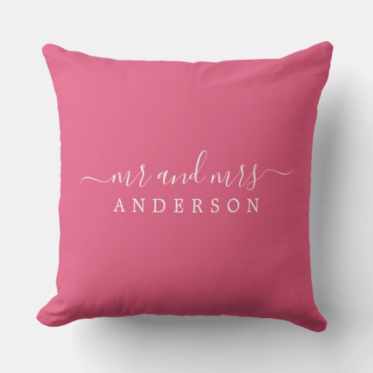 Foto Pas getrouwd de heer Mrs Hot Pink Monogram Kussen (Voorkant)