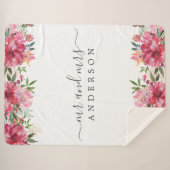 Foto Pas getrouwd de heer Pink Floral Monogram Sherpa Deken (Voorkant (horizontaal))