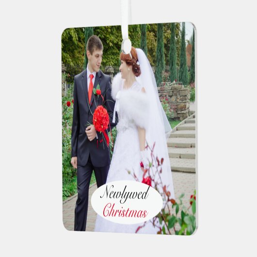 Foto Pas getrouwd Kerst Bruiloft Metalen Ornament (Voorkant links)