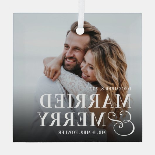 Foto Pas getrouwd Vet huwelijk en huwelijk Glas Ornament (Achterkant)