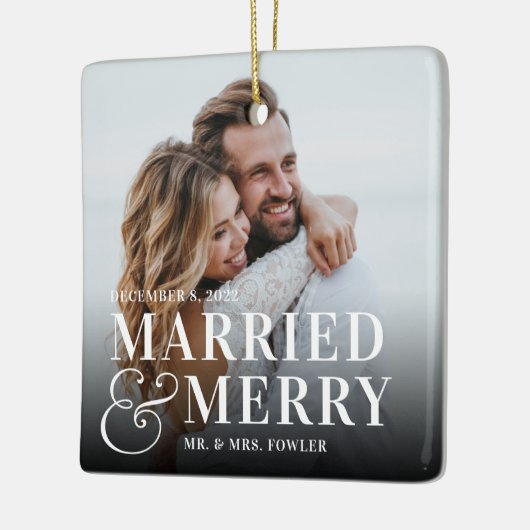 Foto Pas getrouwd Vet huwelijk en huwelijk Keramisch Ornament (Links)