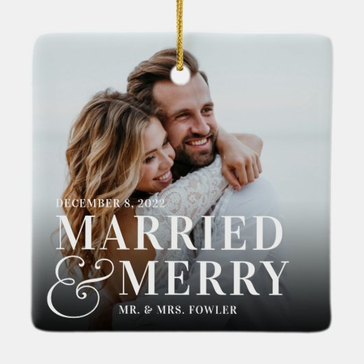 Foto Pas getrouwd Vet huwelijk en huwelijk Keramisch Ornament (Achterkant)