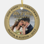 Foto Passen getrouwd 1st Xmas Faux Gold Keramisch Ornament (Voorkant)